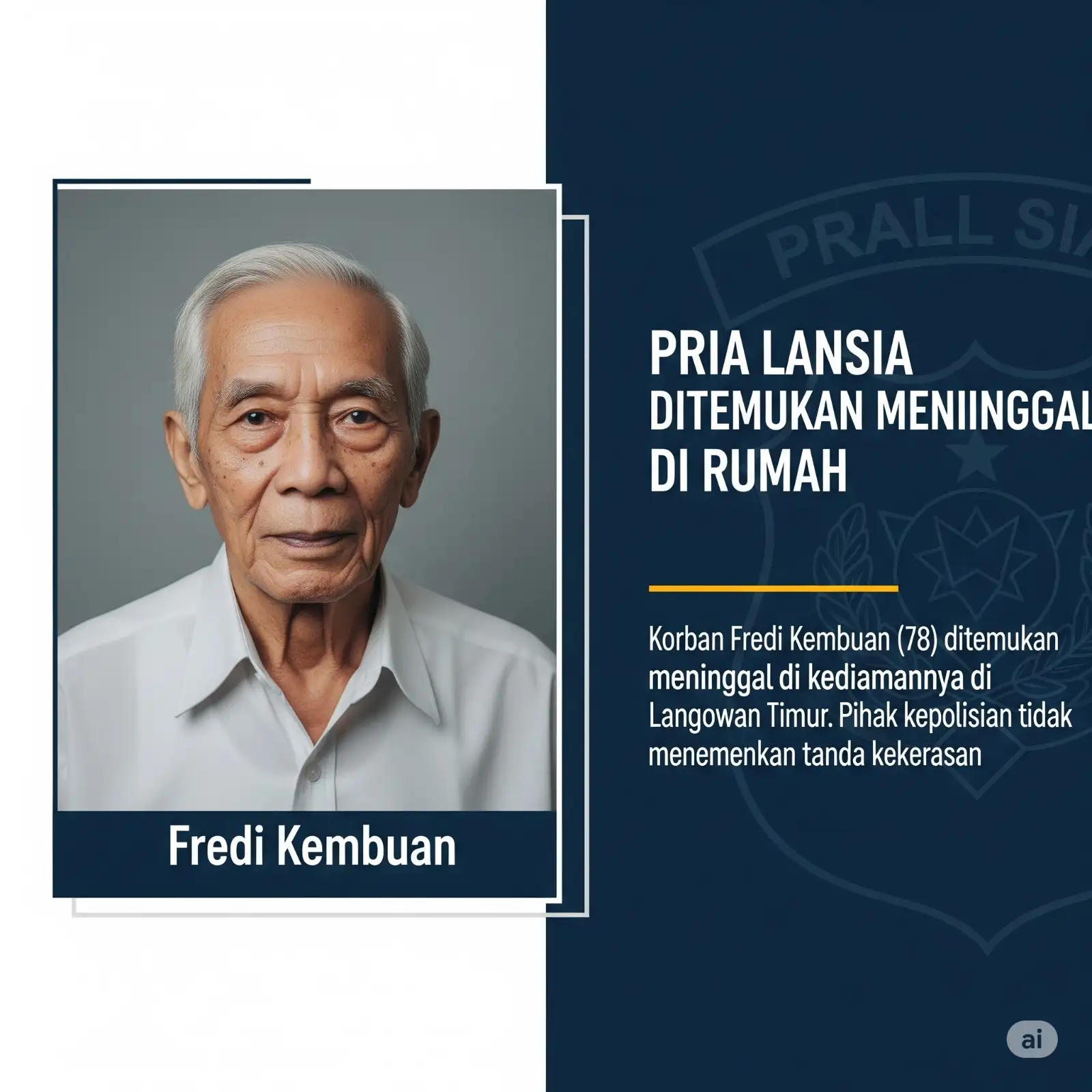 Pria Lansia Ditemukan Meninggal Dunia di Langowan Timur
